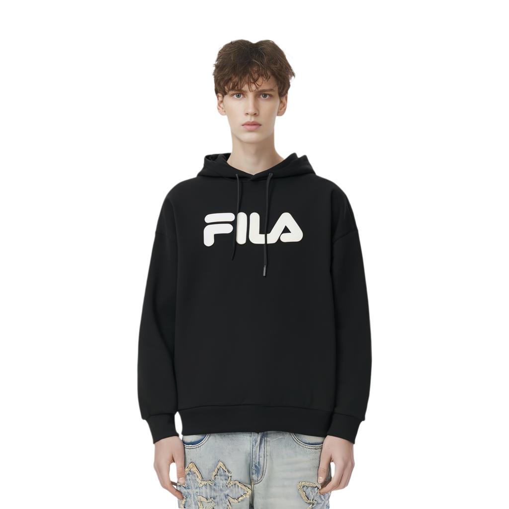 FILA Classic Loose Logo Casual Hooded Long Sleeve Fleece American Vintage Sweatshirt Unisex sweatshirt Black F51U248298F-BK