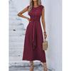 2026 Summer Women's Solid Color Elegant Lace-up Long Dress