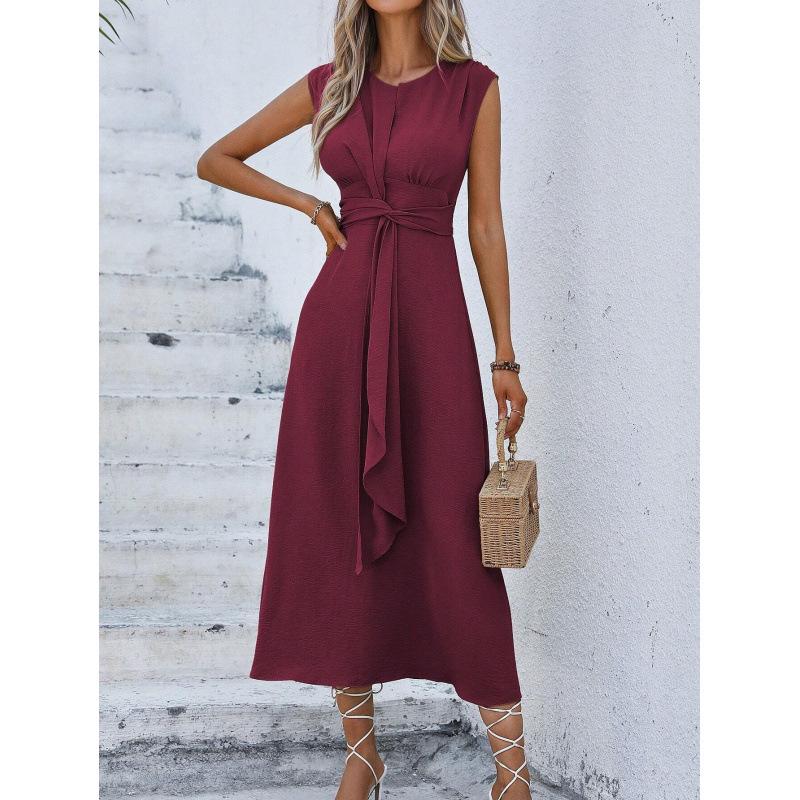 2026 Summer Women's Solid Color Elegant Lace-up Long Dress