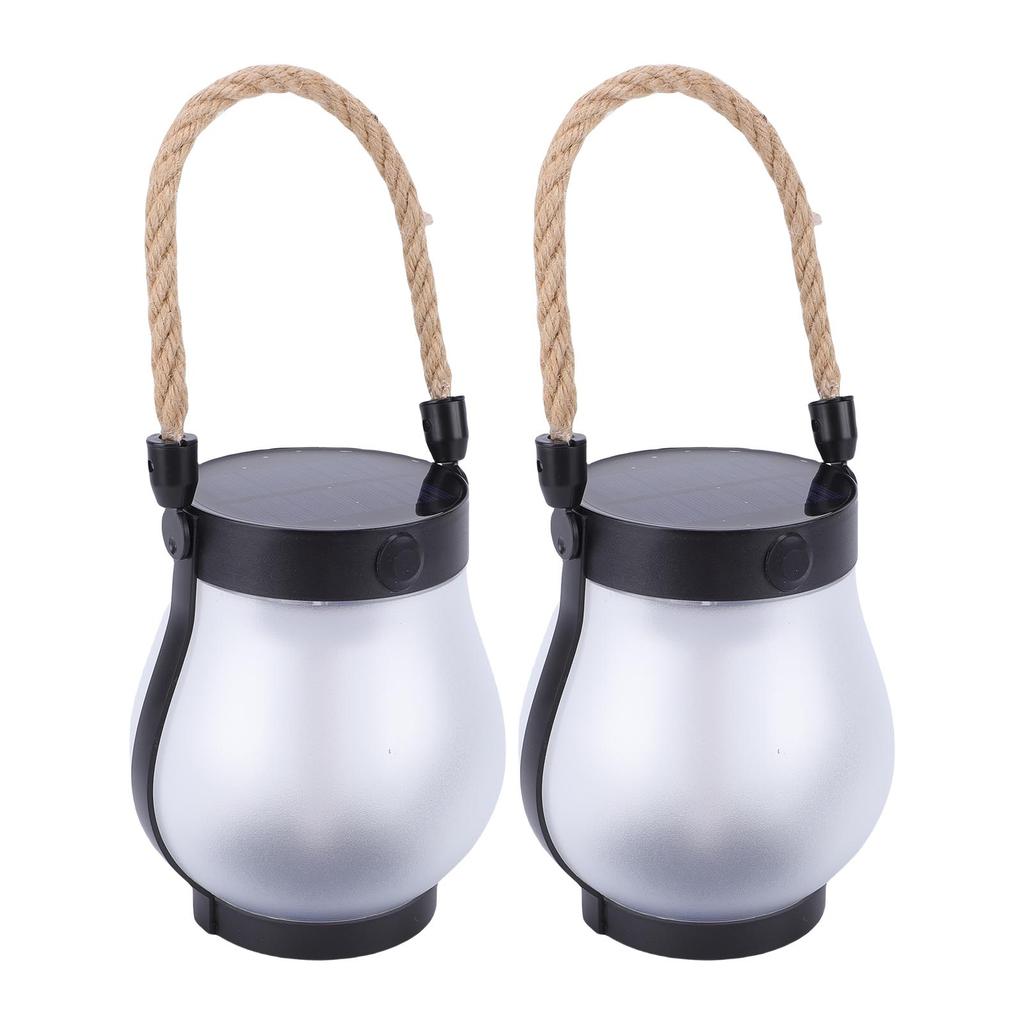 2pcs Solar Lantern Outdoor Lights Solar Powered USB Rechargeable Outdoor Lanterns with Realistic Flickering Fire Hemp