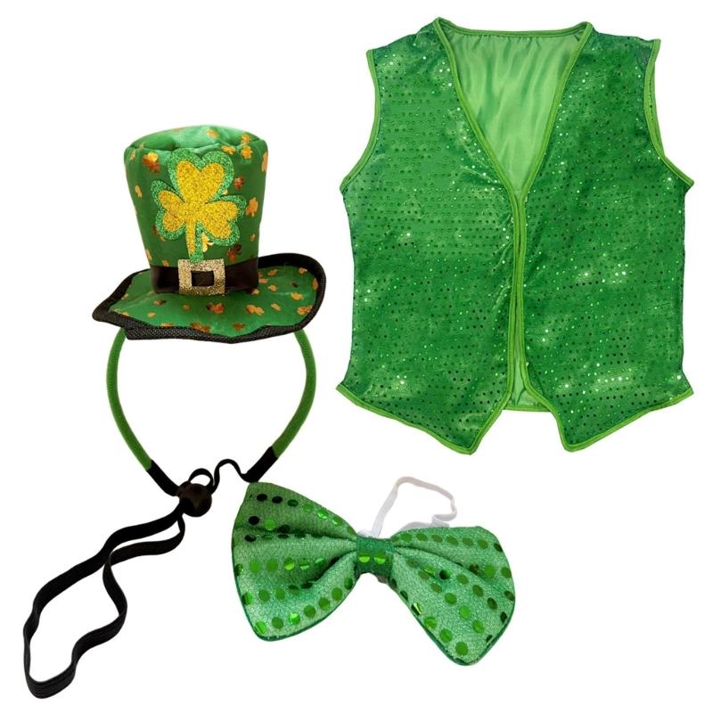 

User Friendly Polyester Plastic Patricks Day Parties Outfit Including Top Hats Headbands Bowtie for Solid Wear 1