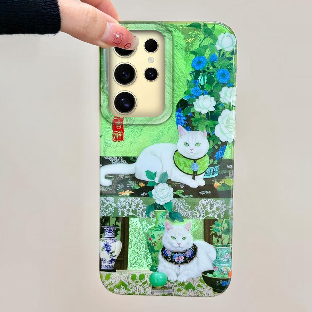 Cute Cat Flower Vortex Pattern Women Gilrs Phone Case for Samsung Galaxy S25 Edge S24 S23 S22 S21 FE Plus Ultra Shell Bags Cover