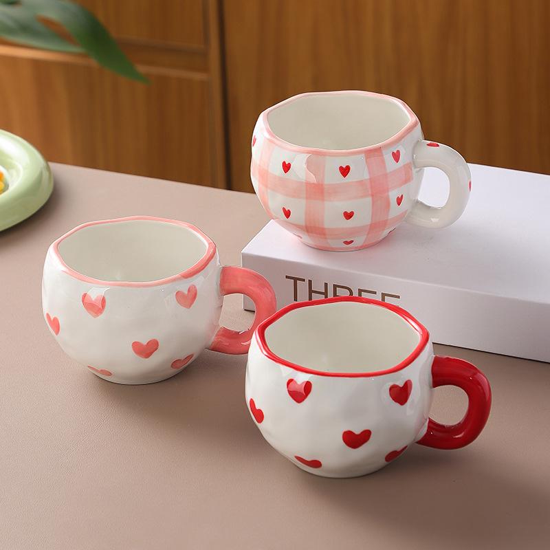 Handmade coffee ceramic mug breakfast mug niche hand-painted flower underglaze color cup