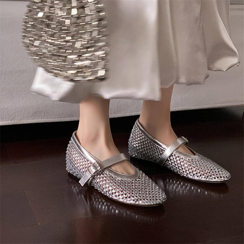 Fashion New Summer Sandals Handmade Women Pumps Shoes for Women Fashion Hollow Out Round Toe Internal Elevation Mary Jane Shoes Ladies