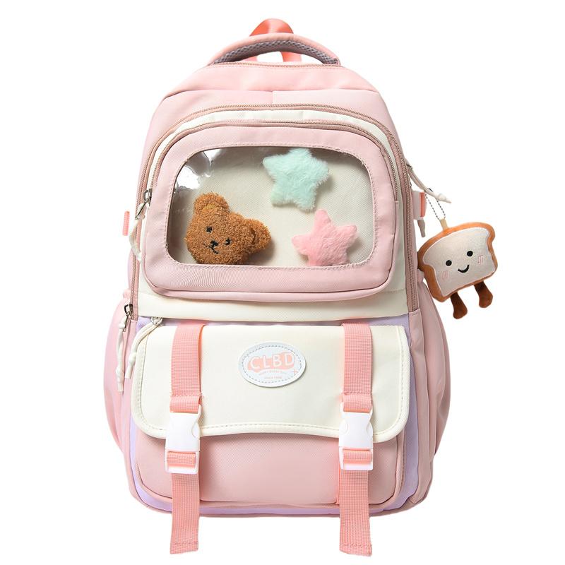 

Рюкзак контрастного цвета большой вместимости, студенческий школьный рюкзак для девочек розовый