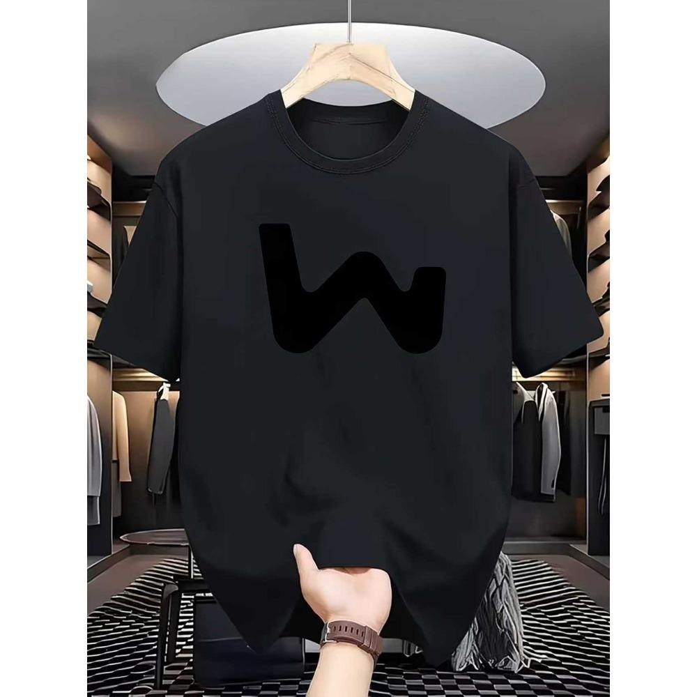 Summer Men's Casual Sports Loose Oversized Simple Letter Pattern Printed Round Neck Short Sleeved T-shirt Top