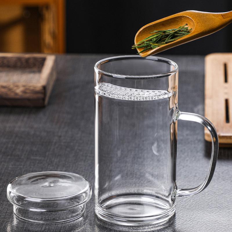 High Borosilicate Glass Crescent Tea Leak Large Capacity Green Tea Cup with Handle Single Layer Cup for Tea Separation Drinking Water Cup