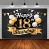 2D Elegant Black Gold 18th Happy Birthday Background Cloth with Ribbon Banner
