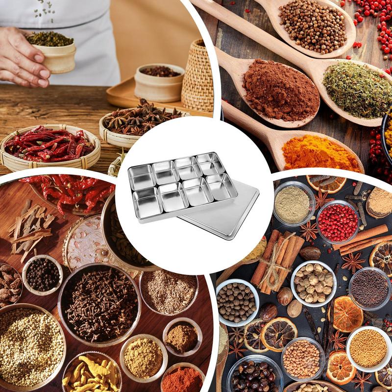 Multi Grid Seasoning Box Multi-Compartment Condiment Stainless Steel Box Rectangle Seasoning Box With Lid Holder Tray Divided