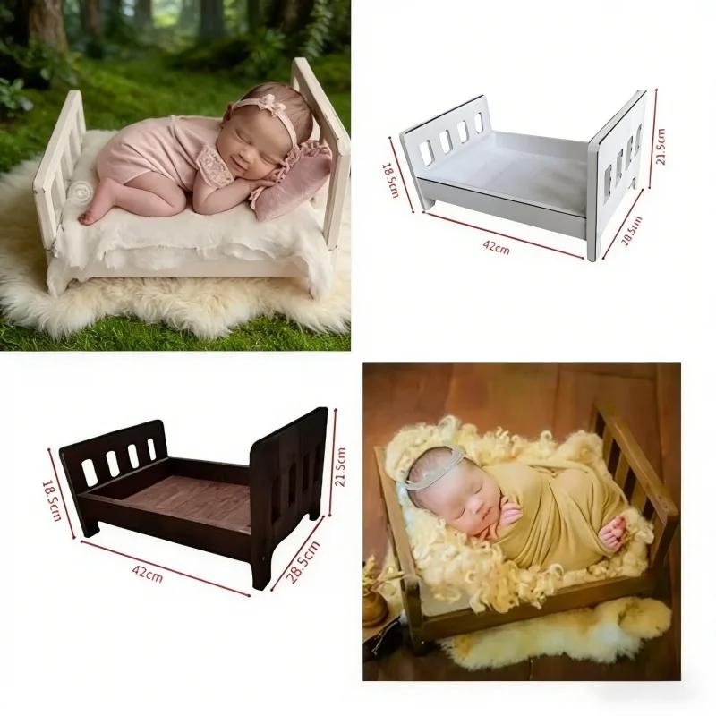 Newborn Infant Photography Props Retro Wood Bed Baby Poses Growth Memorial Detachable Background Sofa For Boys Shooting Props