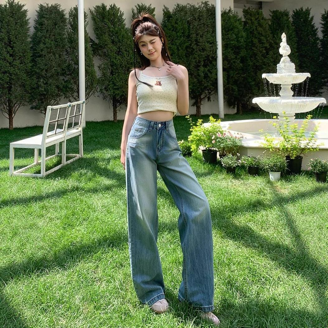 

High-waisted Big Yards Wide-legged Jeans Female Summer Thin Section of The Straight Design Sense of Loose Thin Dragged Pants Retro Jeans for Ladies 4XL