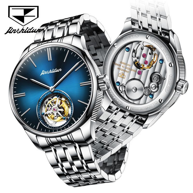 JINSHIDUN Brand Skeletonized Tourbillon Mechanical Watches for Men