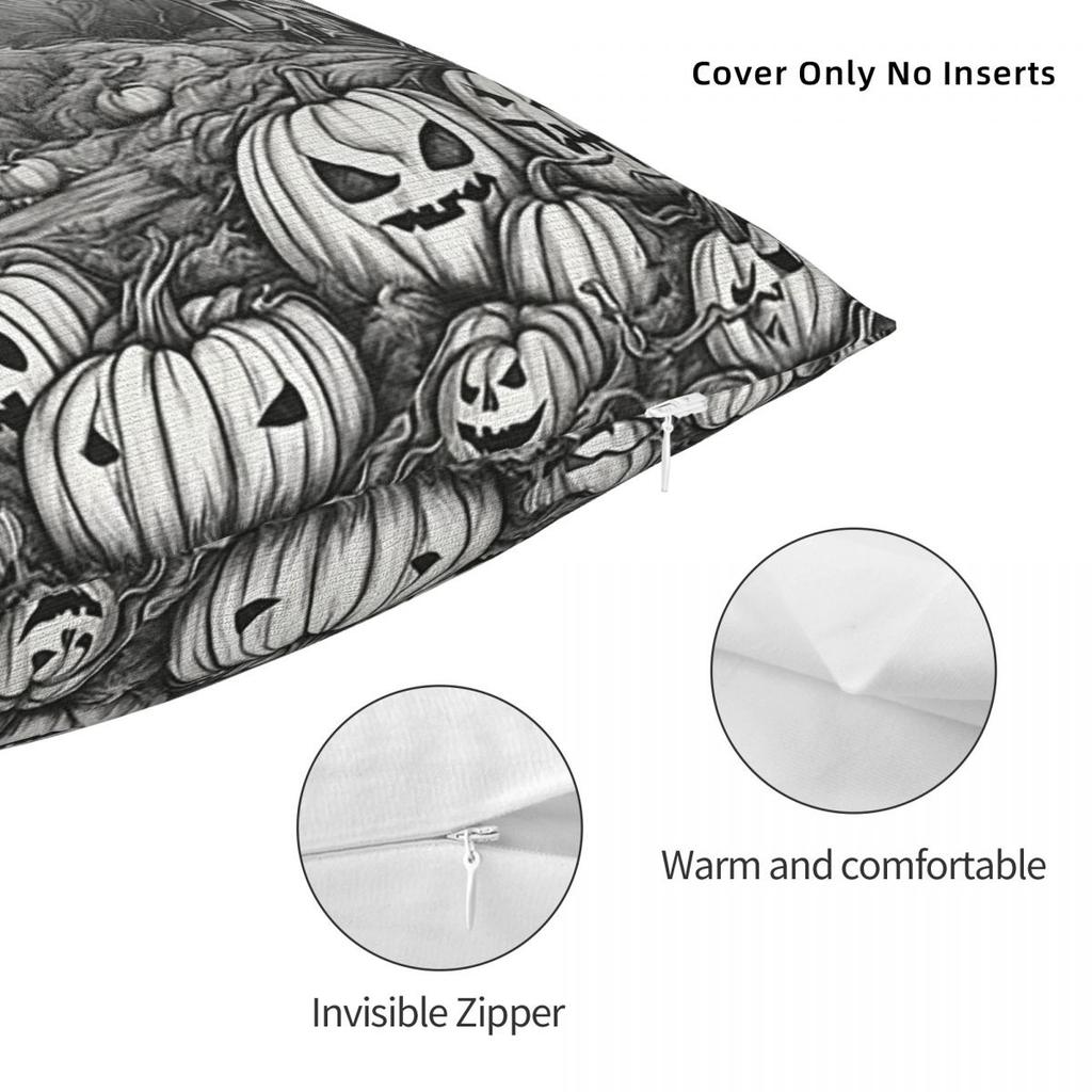 Spöklik Halloweenpumpa Patch Fyrkantigt Kuddfodral Kuddfodral Kuddfodral Pläd Kuddfodral för Hem Sovrum Bil
