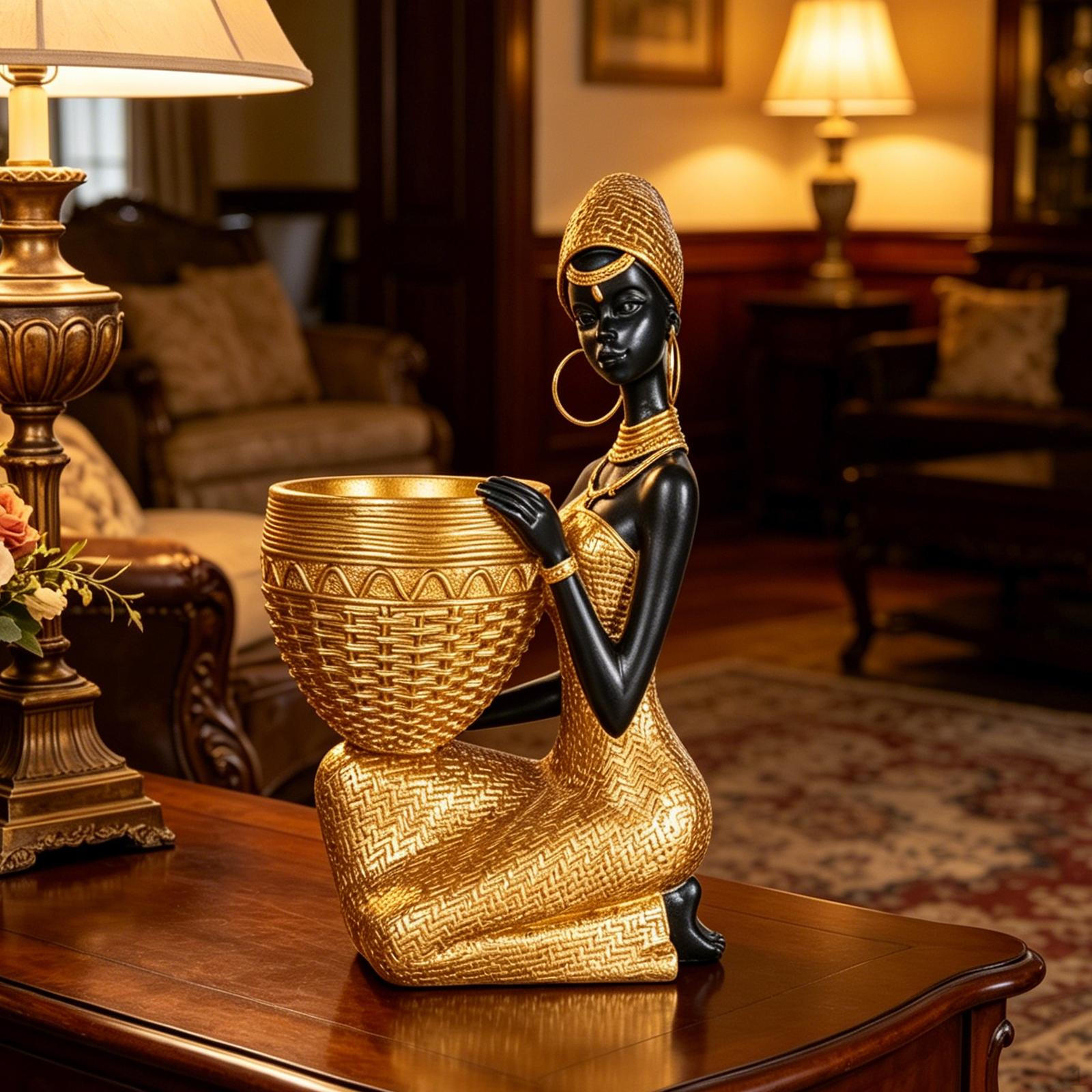 

African Tribal Lady Statue Resin Figurine Collection Ornament Sculpture for Office Hallway Desktop