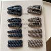 Korean Plaid Fabric BB Hair Clip, Dark Blue Retro Triangle Clip for Bangs
