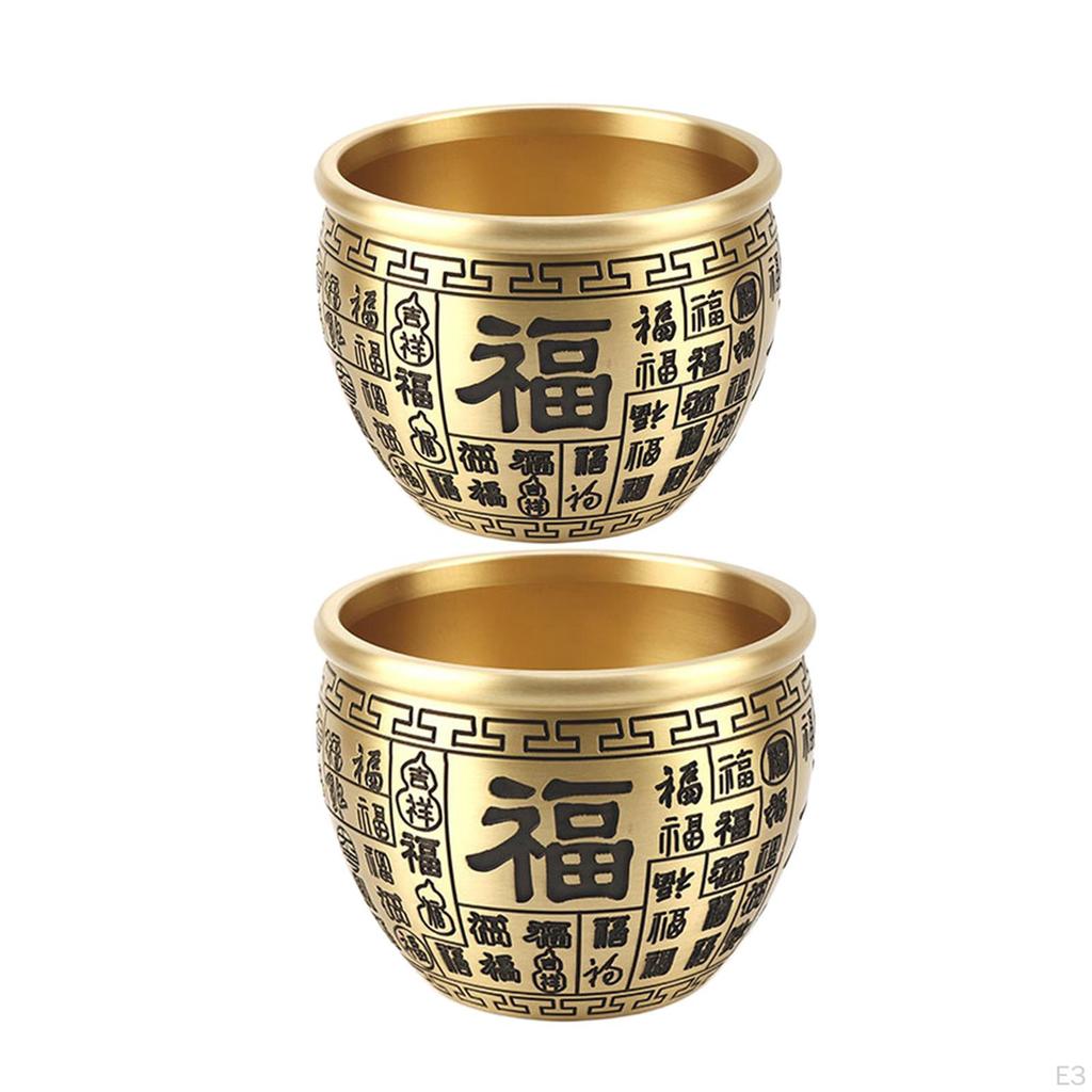 Brass Bowl Chinese Character Bai Fu Bowl, Collectible Figurine Treasure Storage for Home