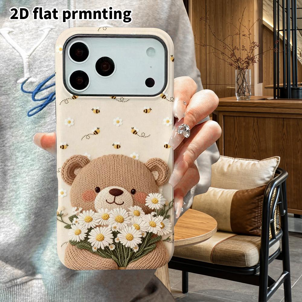 Phone Case: 2D Flat Suitable for iPhone 18, 17, 16, 15, 14, 13 Pro Film Protective Case, Couple Style, Knitted Teddy Bear, Christmas and Halloween Gif
