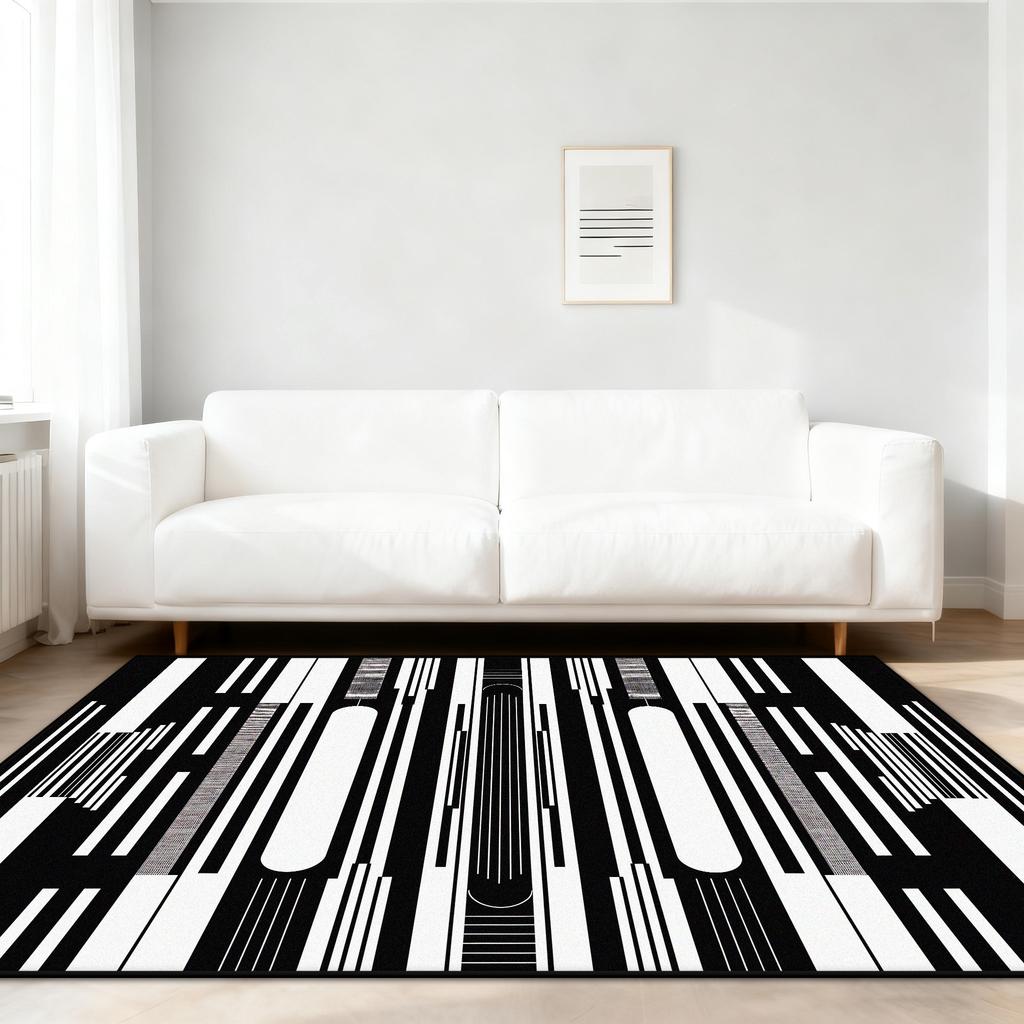 Black White Striped Rugs for Living Room Nordic Decoration Soft Fluffy Sofa Area Floor Mat Non-slip Home Bedroom Carpet Washable