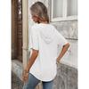 2026 Spring/Summer New Solid Color V-Neck Drawstring Hooded T-Shirt for Women Casual Short Sleeve