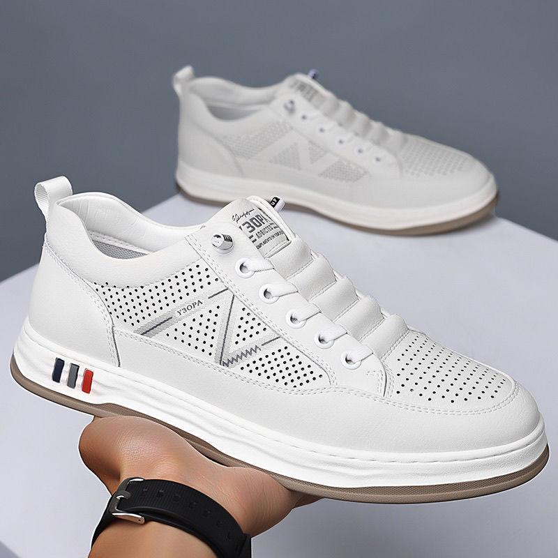 Men's board shoes 2025 summer trend new soft-soled hollow shoes men's casual versatile non-slip breathable white shoes