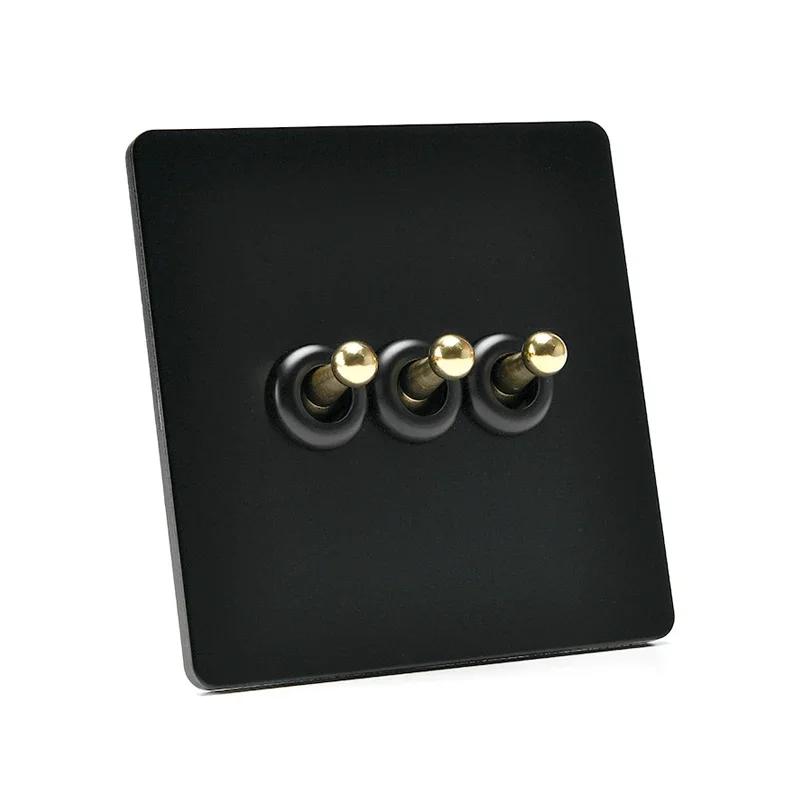 Depoguye High quality retro European lamp switch socket, stainless steel brass toggle switch plate, household wall lamp switch