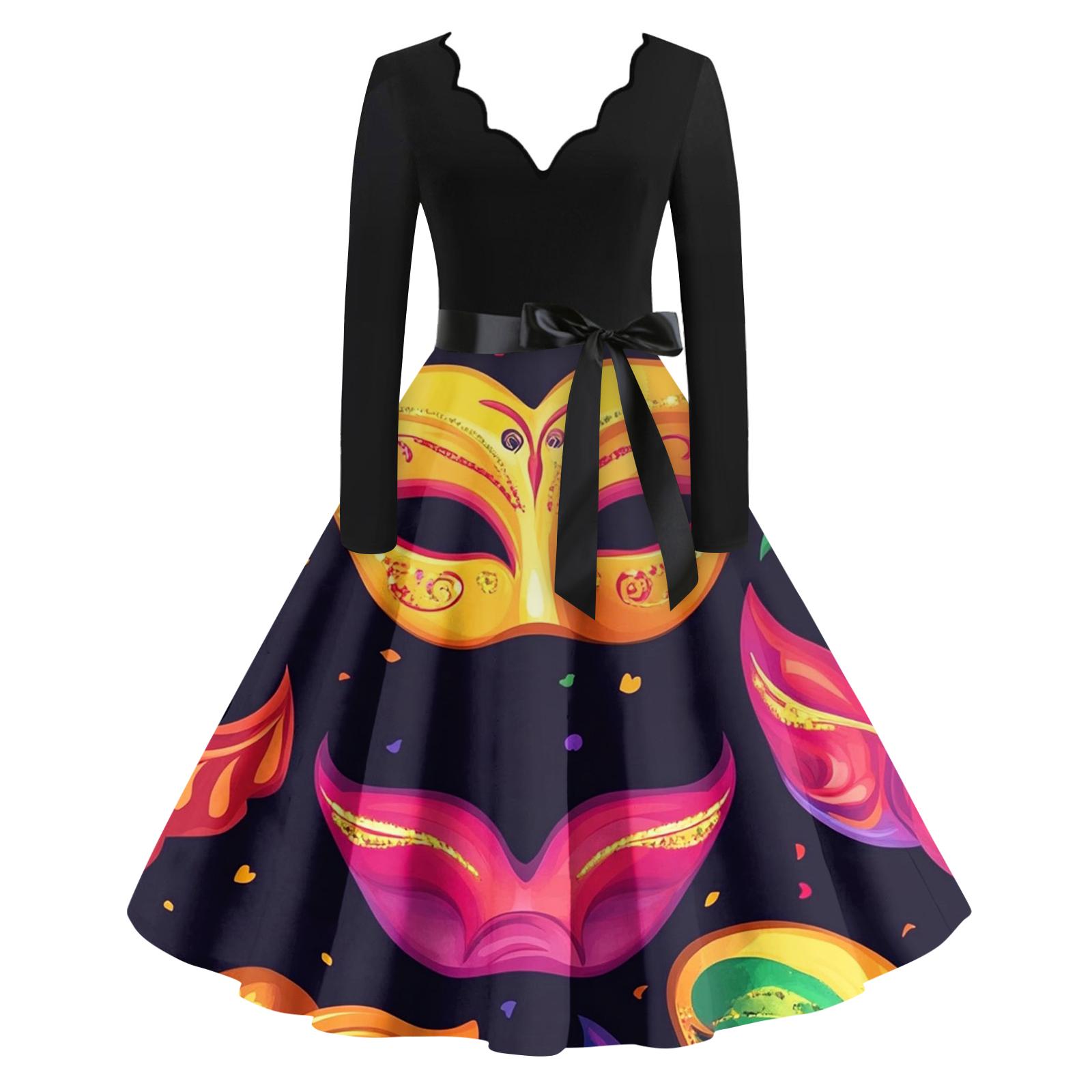 

Women s Casual Fashion V Neck Long Sleeve Printed Vintage Long Dress XL