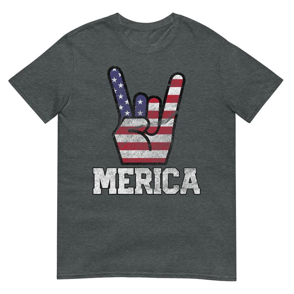 Merica Rock Sign 4th Of July Vintage American Flag Retro Usa TShirt