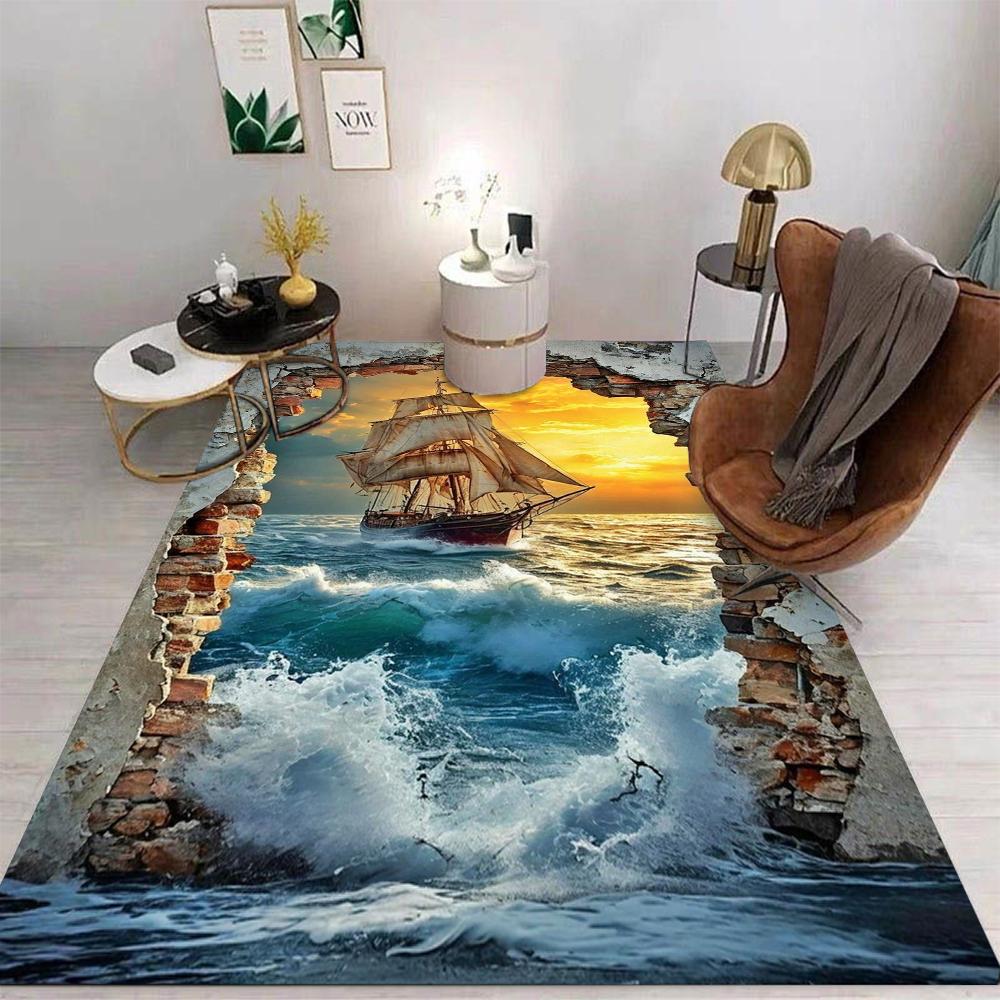 3D Cave Scenery Ocean Scenery Floor Mat Living Room Bedroom Kitchen Bathroom Home Decor Gifts Beach Carpets Room Home Decoration