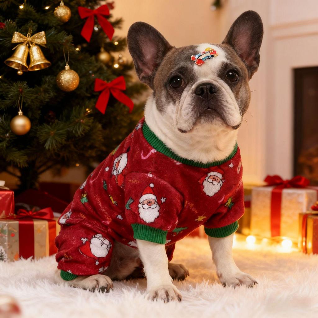 Christmas Four-Legged Elastic Plush Suit for Small Dogs with Ankle Cuffs