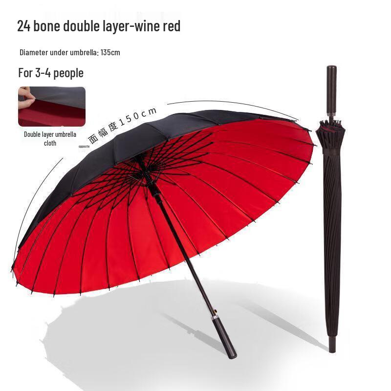 Men's Fully Automatic 24-Rib Double Layer Straight Umbrella