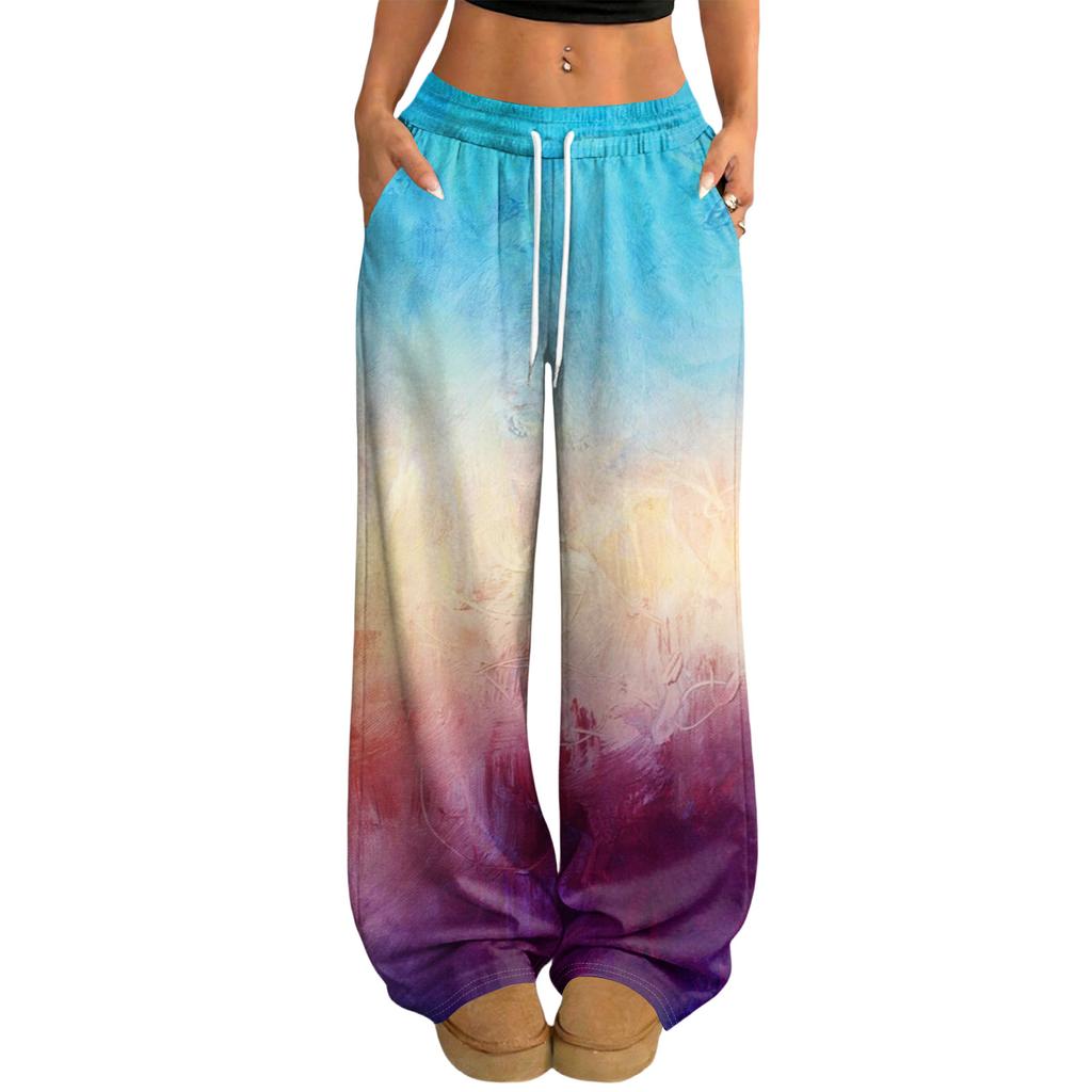 Women's Casual And Fashionable Printed Elastic Waist Loose Wide Leg Pants