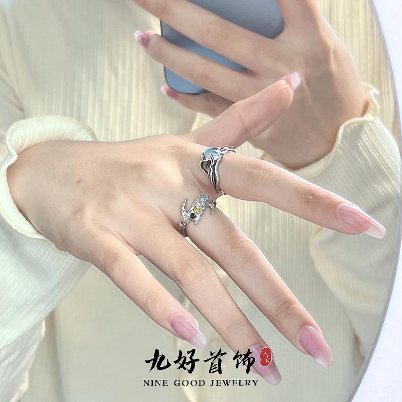 Original Niche Design Retro Retro Open Ring Moonstone Inlaid Zircon High-End Sense Personalized Fashion Ring Woman