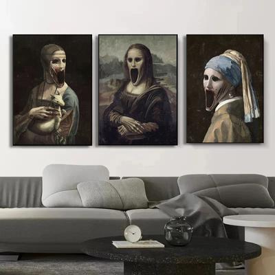 Strašidelný slavný obraz postava Mona Lisa Obraz na plátně Tisk Plakát Děsivé obrazy na zeď Hororová postava Nástěnná malba