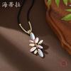 New Color Painting Oil Oval Petal Cord Long Necklace, Simple and High-end Women's Flower Long Pendant