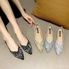 Spring and summer 2025 new pointed rhinestone single shoes women's shallow mouth flat bottom casual fairy wind ladyshoes large size women's shoes