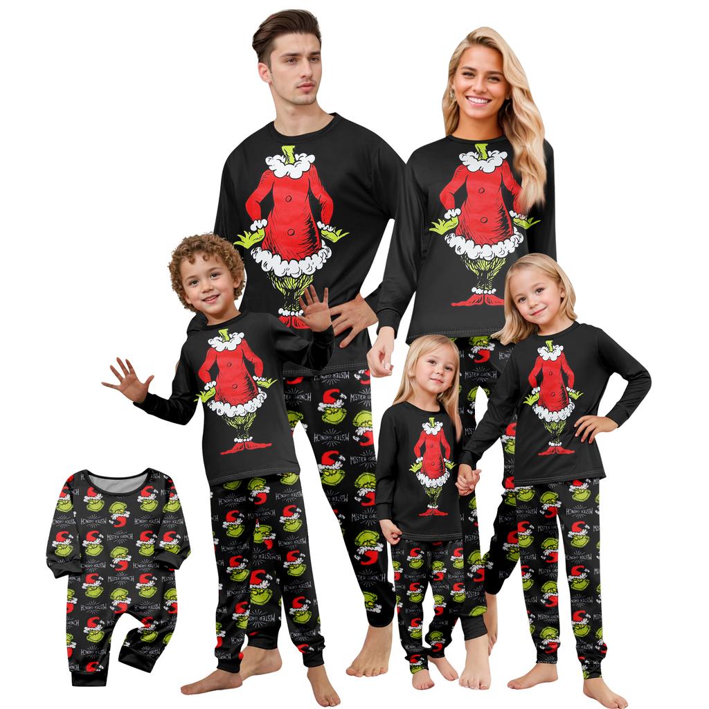 Print Cute Family Set Pajamas, Home Clothes, Family Set Long Sleeve Top Pants Set