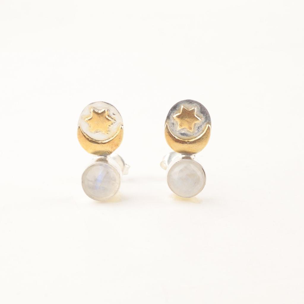 Rainbow Moonstone Gemstone 925 Sterling Silver Jewelry Handmade Earrings 0.8" EE-141-21