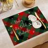 Christmas Xmas Snowflake Table Mat Red Green Plaid Holly Wreath Festive Placemat for Holiday Table Christmas Dinner Party Decor