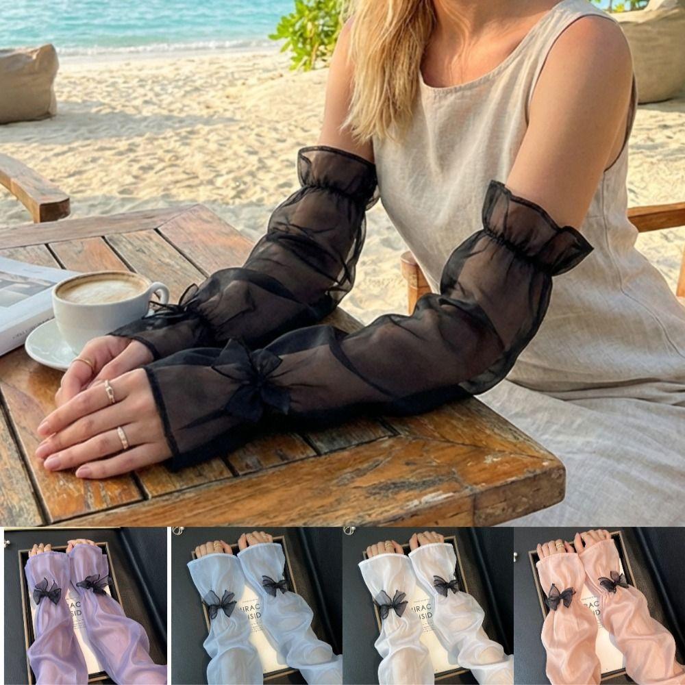 Cute Ice Silk Women's Sleeves Bow Decor Loose Fit Arm Sleeve Sun Protection UV Protection Ice Sleeves Summer Outdoor