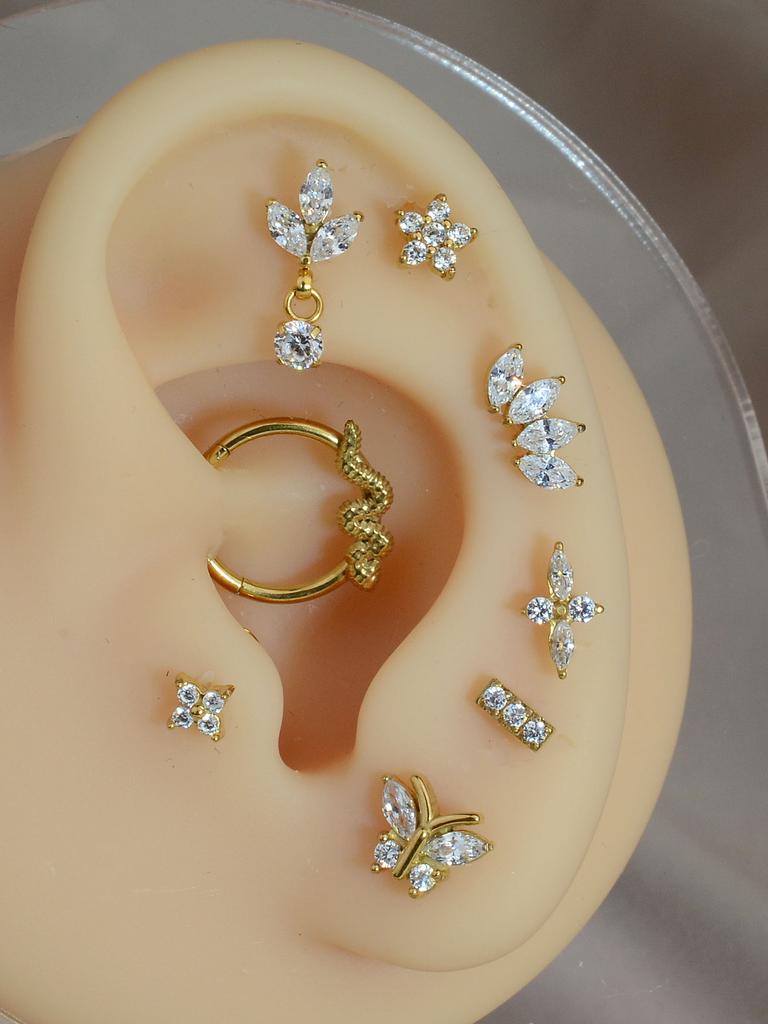 1PC Titanium Stainless Steel Earrings Tiny Butterfly Leaf Flat Rook Lobe Cartilage Snug Helix Couch Tragus Labre Piercing 16G