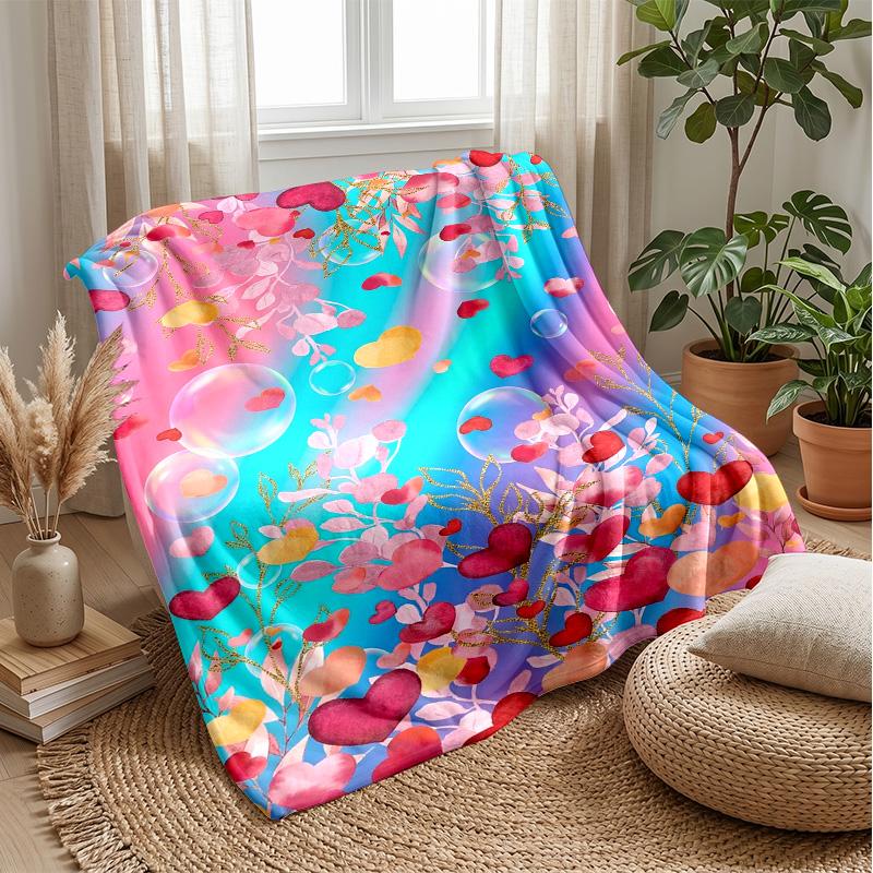 Red and Pink Floral Pattern Theme blanket Lightweight Warm Flannel Blanket Decorative Throw Blanket for Home Decoration