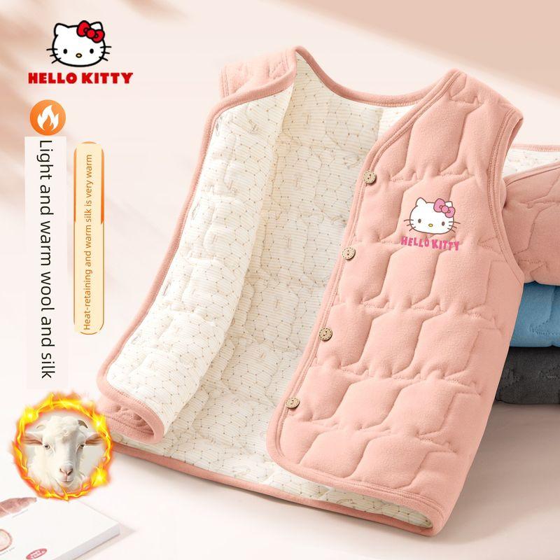 Hello Kitty Children's Vest for Girls, Fleece-Lined and Thickened Cotton-Padded Inner Wear, Baby Top for Winter Layering