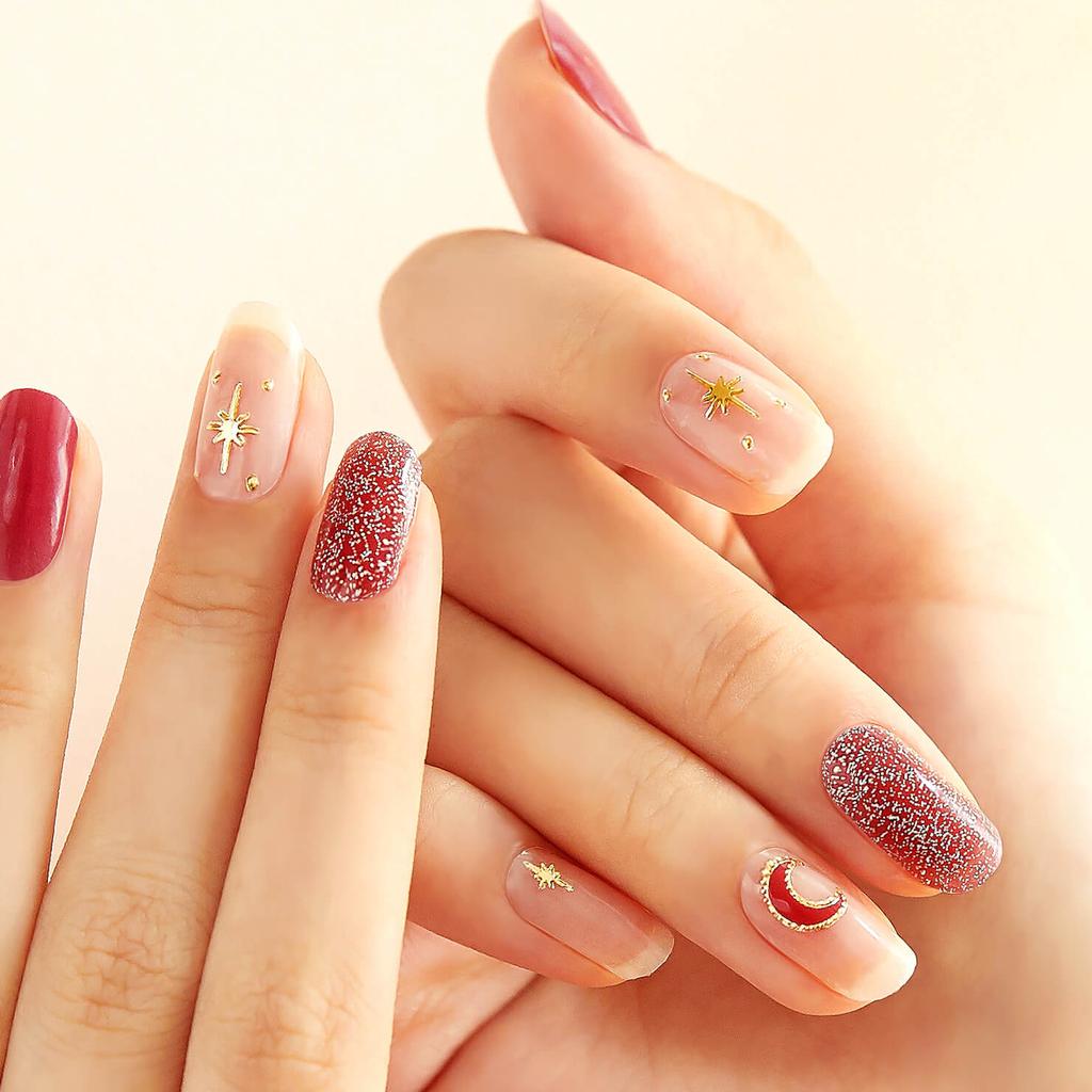 Glam Shell&Glitter Nail Stickers 24pcs | Self-Adhesive Strips, Bold Chic Mix, Quick 5-Min Manicure