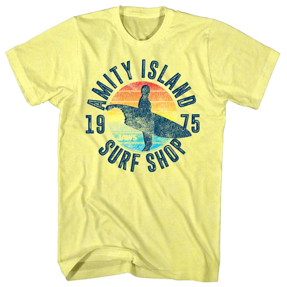 Jaws Amity Island Surf Shop 1975 Men T Shirt Shark Bite Surfboard Ocean Attack S