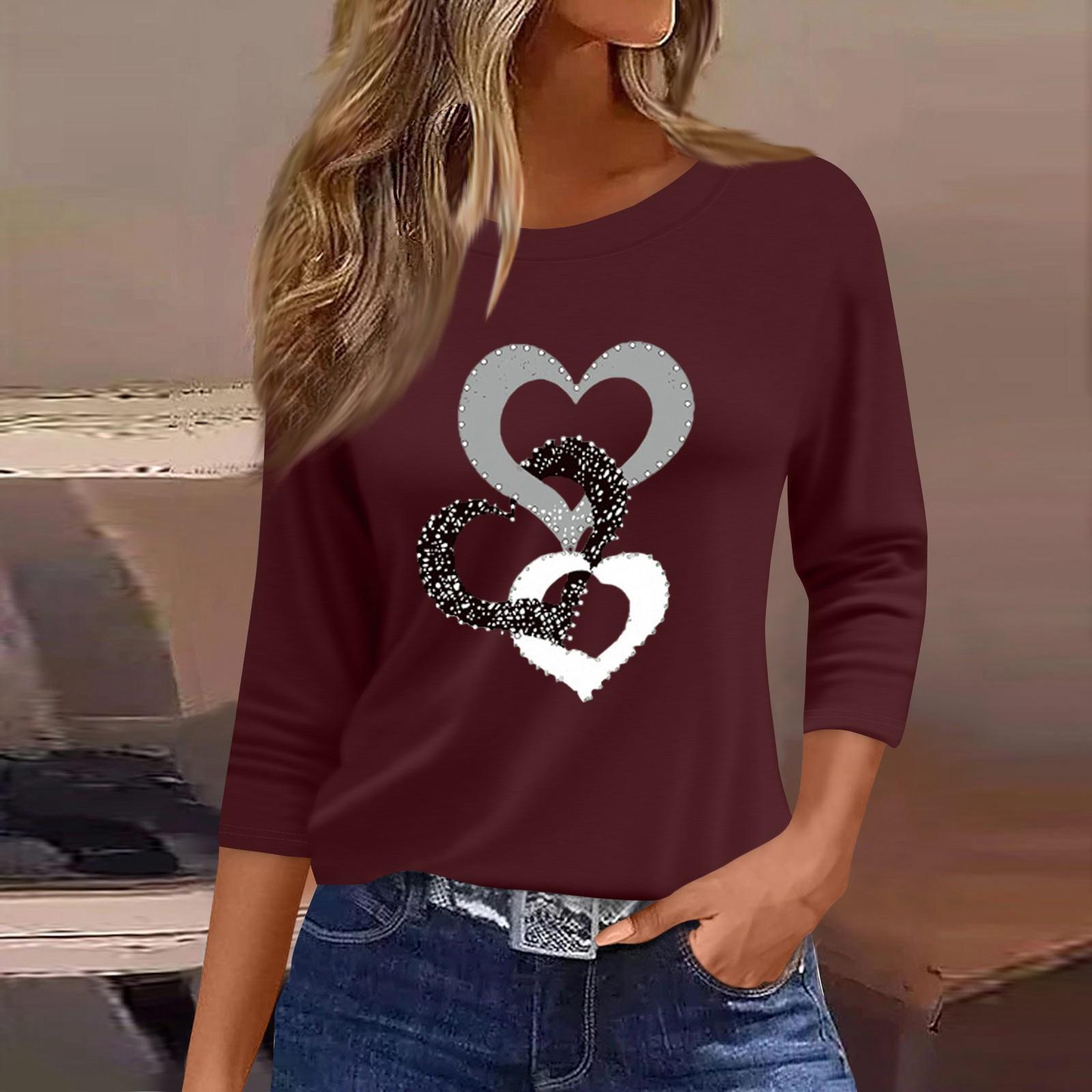 

Женская модная повседневная свободная футболка с круглым вырезом и рукавами 3/4 с принтом, женский топ L винный