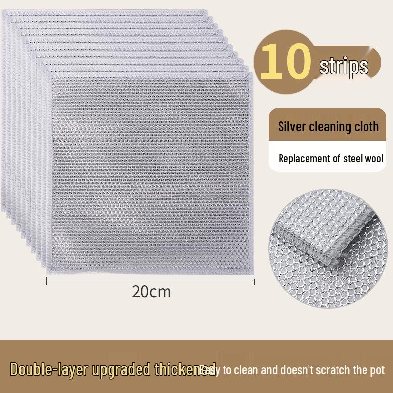 Silver Wire Double-Layer Dishcloth & Scouring Pad - Non-Stick Oil Resistant Kitchen Essential