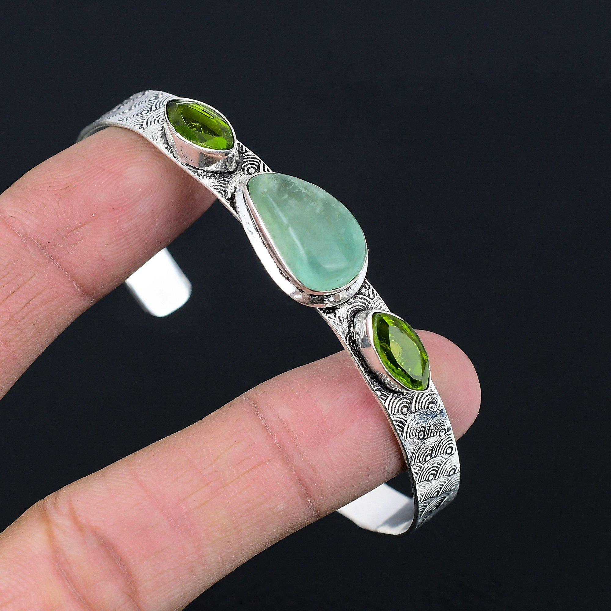 

Halloween Deal Sterling Silver Aquateen Gemstone Peridot Wedding Bangle Jewelry Adjustable