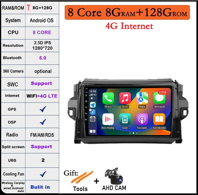 9 Zoll Android 14 Für Toyota Fortuner 2016 - 2021 Autoradio Multimedia Video Player Navigation GPS Stereo Auto 4G Let