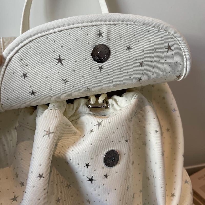Womens Casual Star Print Backpack Drawstring Detail Adjustable Strap Large Capacity Minimalist Daily Bag for Commute Travel Everyday Use