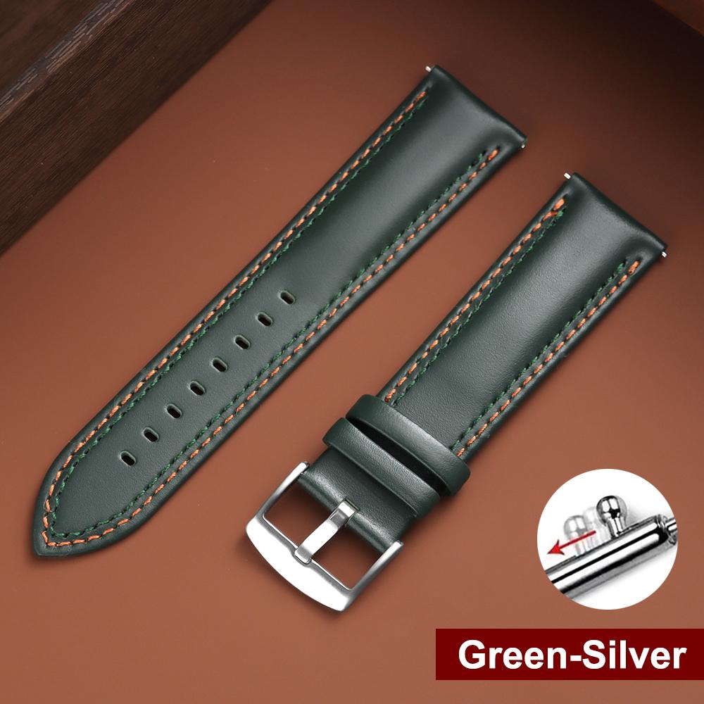 Handmade Cowhide Strap with Double Stitching Top Grain Genuine Leather Watch Band 20 22 24MM Quick Release Replacement Watchband